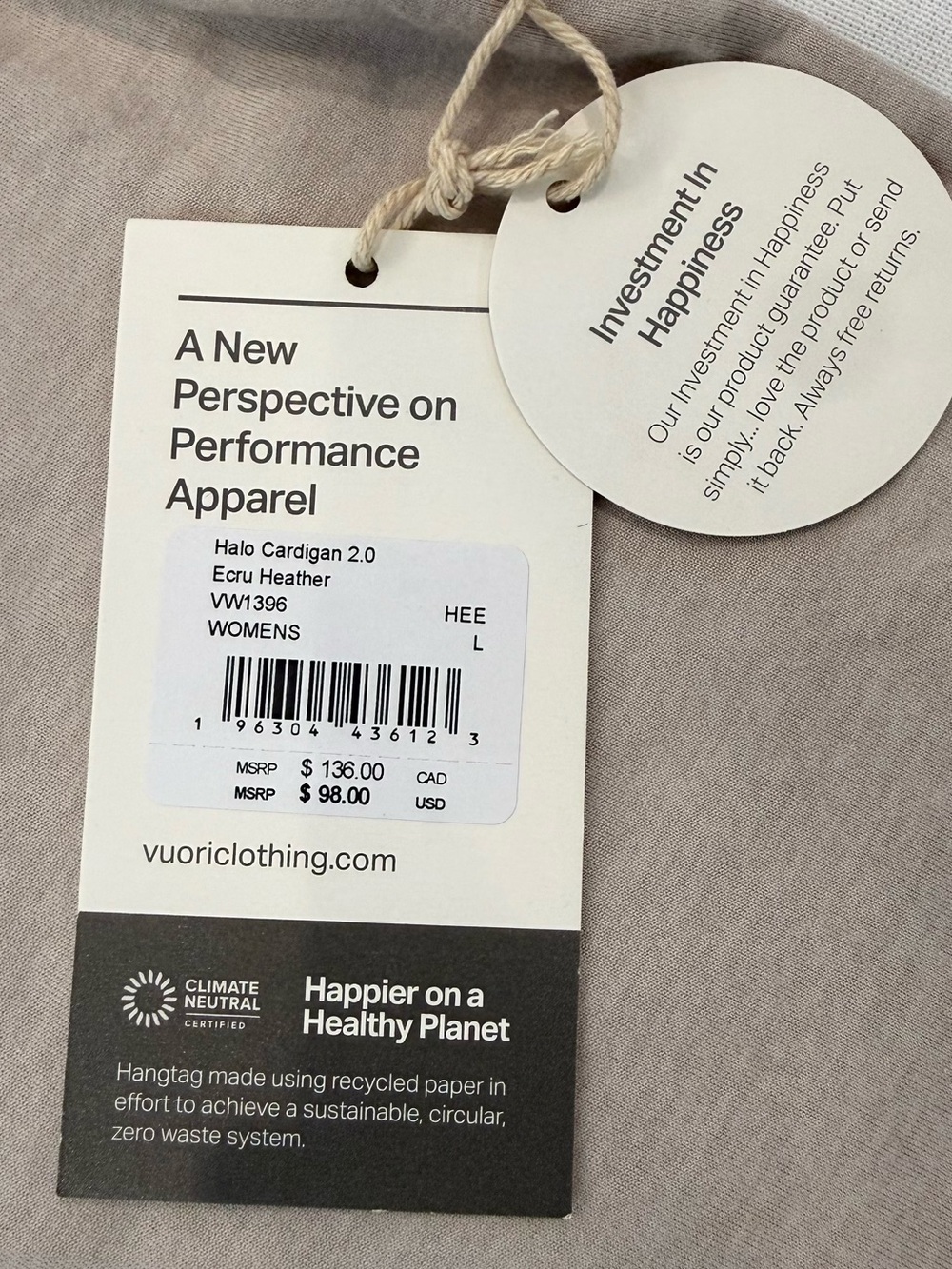 NWT Vuori Halo Cardigan 2.0 Ecru Heather DreamKnit L - Picture 8 of 12